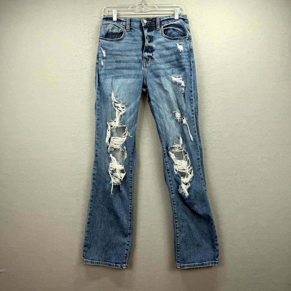 Willow & Root The Dad Jeans Womens 28 Blue Pants Stretch Distressed Straight Leg